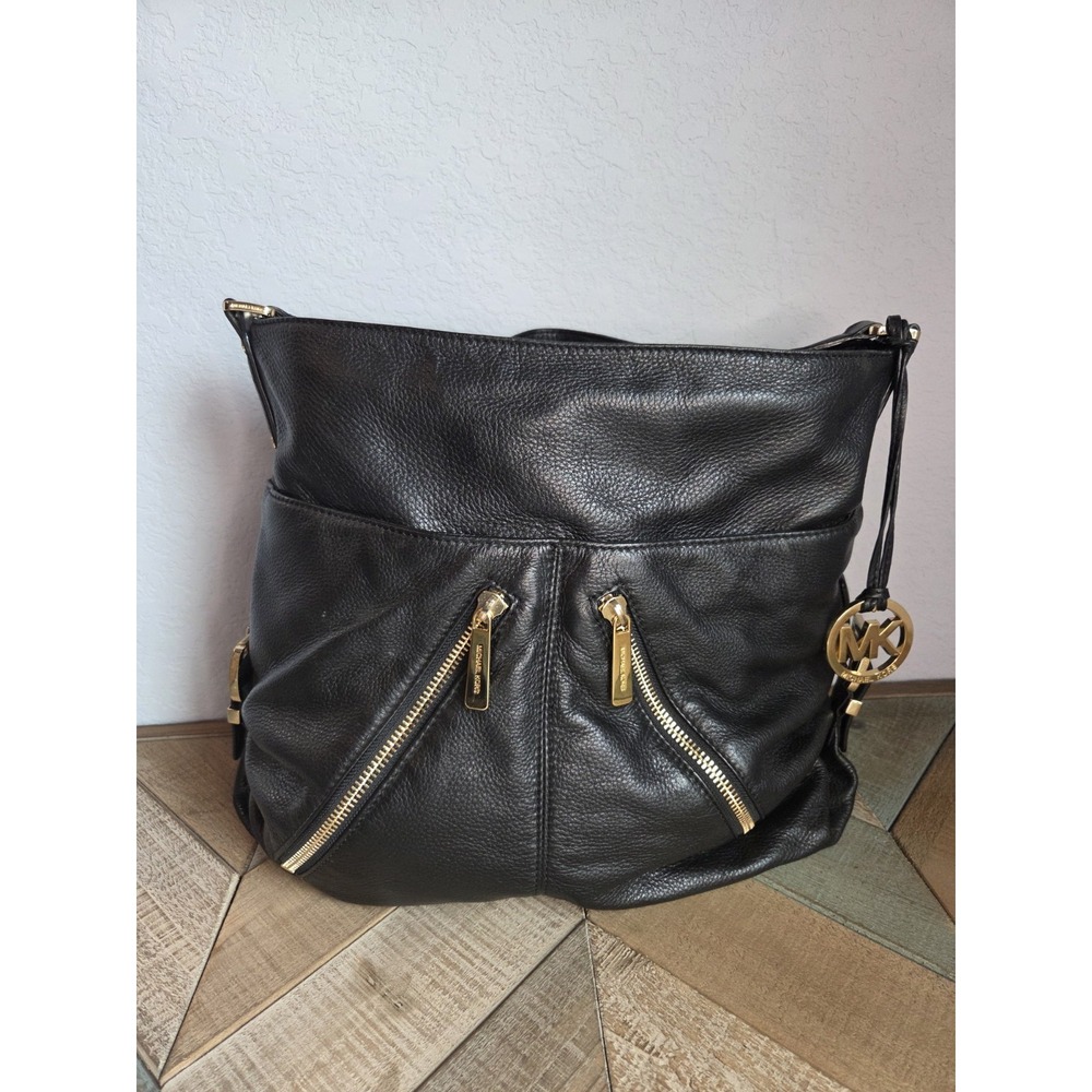 Michael Kors Y2K Portland Soft Black Pebbled Leather Shoulder Bag COA Hobo Purse - Picture 1 of 12